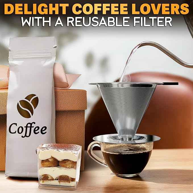 LEGLO Stainless Steel Pour Over Coffee Maker - 3.18x4.48 Pour Over Coffee Dripper with Wide Secure Base, Large Plastic Handle, and Brush for Easy Cleaning – Ensures Well-Balanced, Clean Flavor