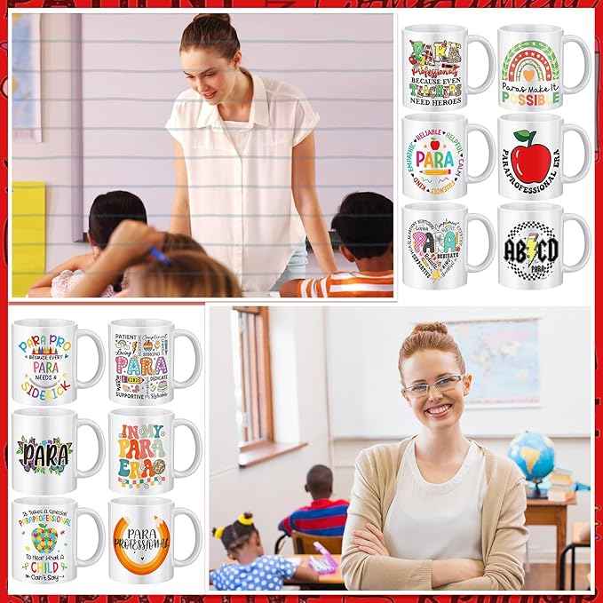 12 Pcs Paraprofessional Gifts Bulk, Paraprofessional Day Mugs 11oz Ceramic Cup for Para Supplies Teacher Assistant Grad Paraeducators, Teacher Aids, Classroom Staff Appreciation Gifts
