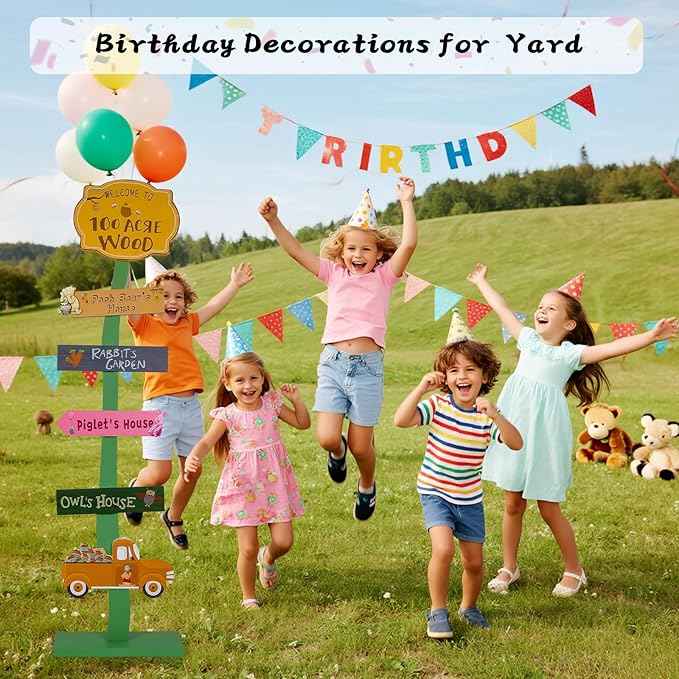 Winnie Baby Shower Decorations | Lighted Wood Baby Shower Standing Signs for Indoor Outdoor Yard Porch Decor | Hundred Acre Wood Birthday Party Decor