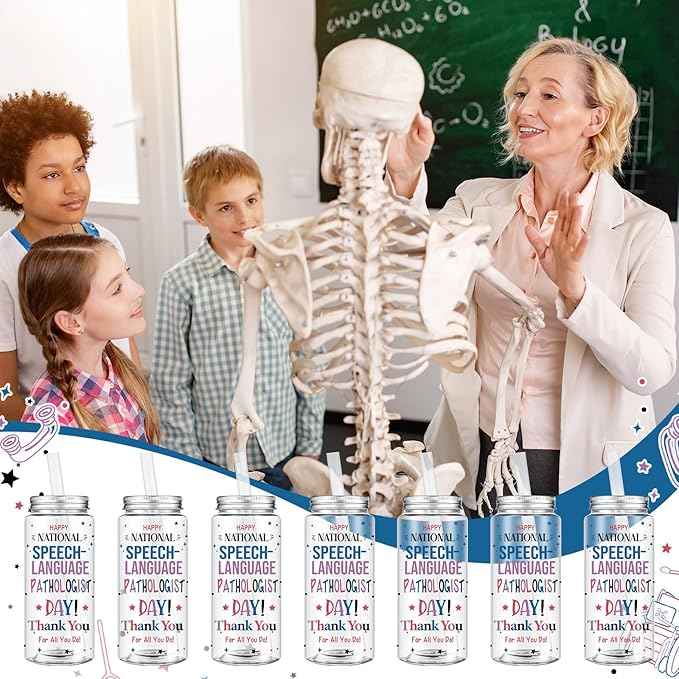 Vesici 12 Pcs Gift 14.2oz National Speech-language Pathologist (SLP) Day Gifts Tumbler with Lid and Straw Plastic Reusable Tumbler Bulk Speech Therapist Gifts Drinking Cup for SLP Day Party Favors