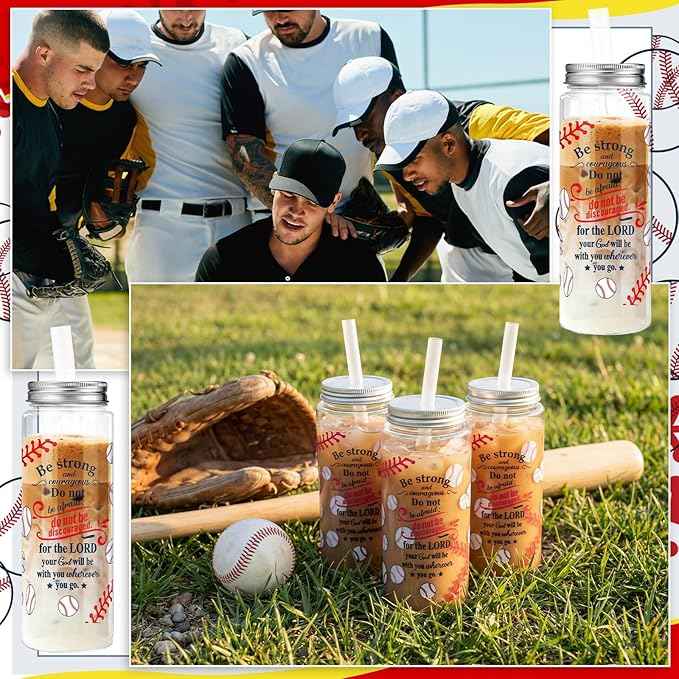 Vesici 12 Pcs Easter Inspirational Baseball Plastic Cups with Straws and Lids Bulk Baseball Team Gift Sports Party Favors Plastic Tumbler Gift Sports Party Decorations Supplies