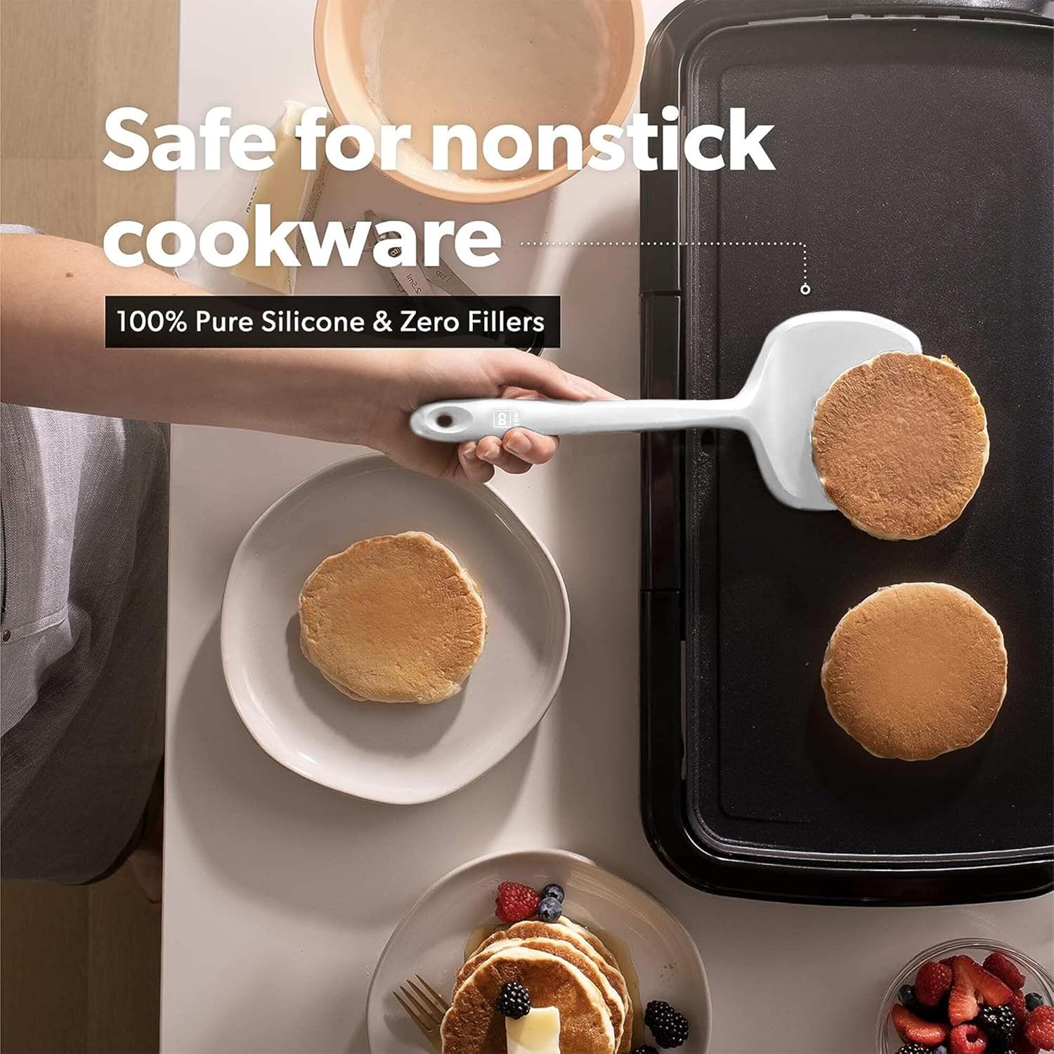 New DI ORO Seamless Series Moda 4-Piece Silicone Turner Spatula Set - 600°F Heat-Resistant Flexible Kitchen Spatulas for Nonstick Cookware - Flippers for Eggs & Pancakes - Utensils for Cooking (Stone)