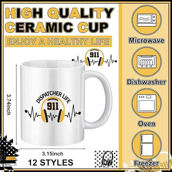 12 Pcs 911 Dispatch Gifts Mugs Bulk, Dispatch Appreciation Week Gifts 911 Dispatcher Telecommunicators Week Call Responder Team NPSTW 11oz Mug for Emergency Dispatcher Operator Responder