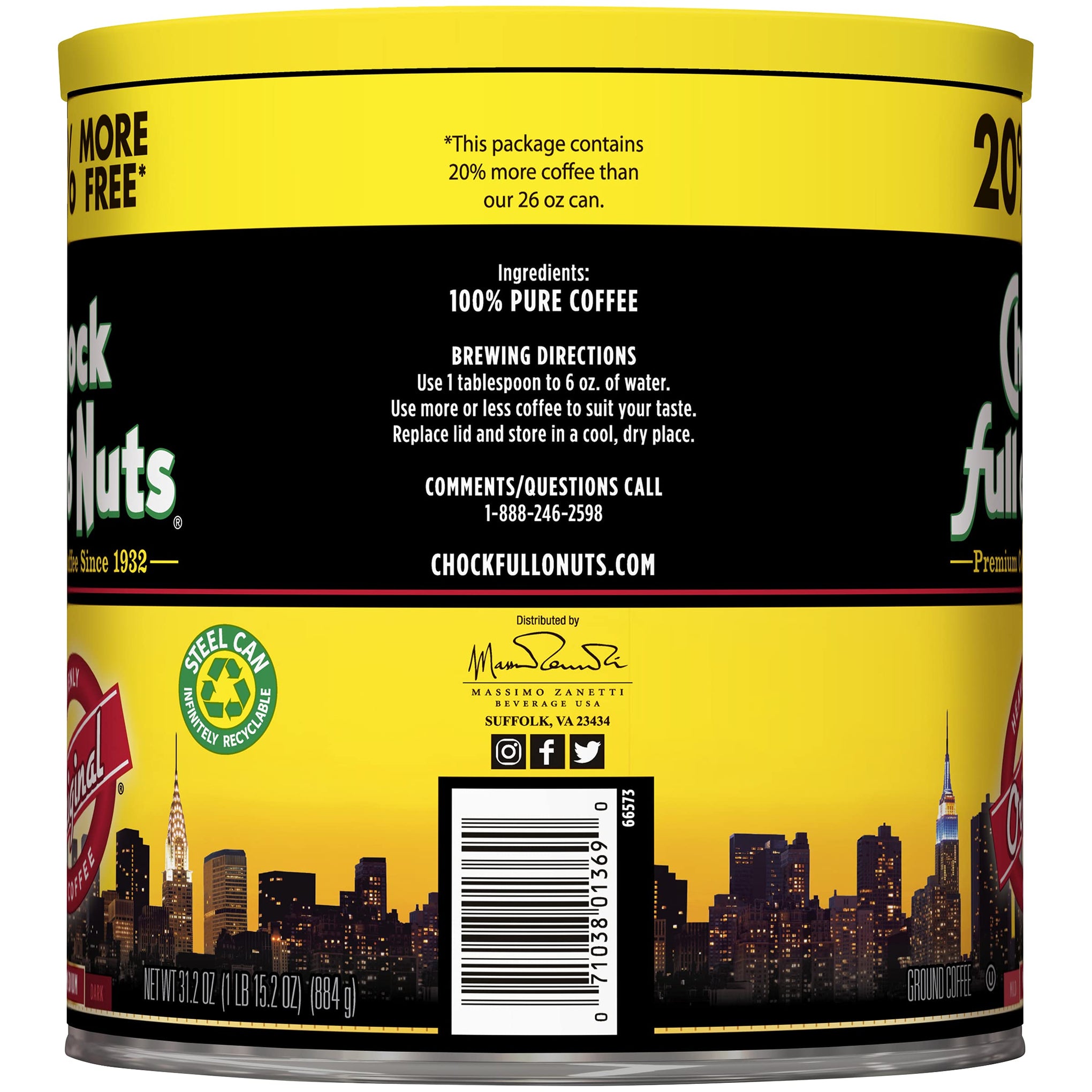 Chock Full o’Nuts Original Roast Ground Coffee (31.2 Ounce)