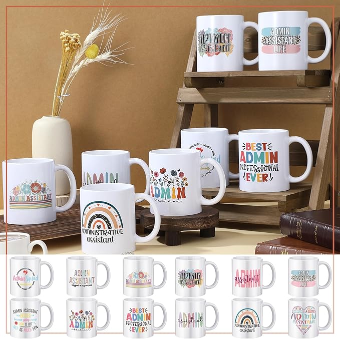 12 Pcs Administrative Professional Day Mug Bulk Thank You Gifts 11oz Ceramic Mug Cup for Coffee Tea Milk Latte Hot Chocolate Social Worker Support Help Care