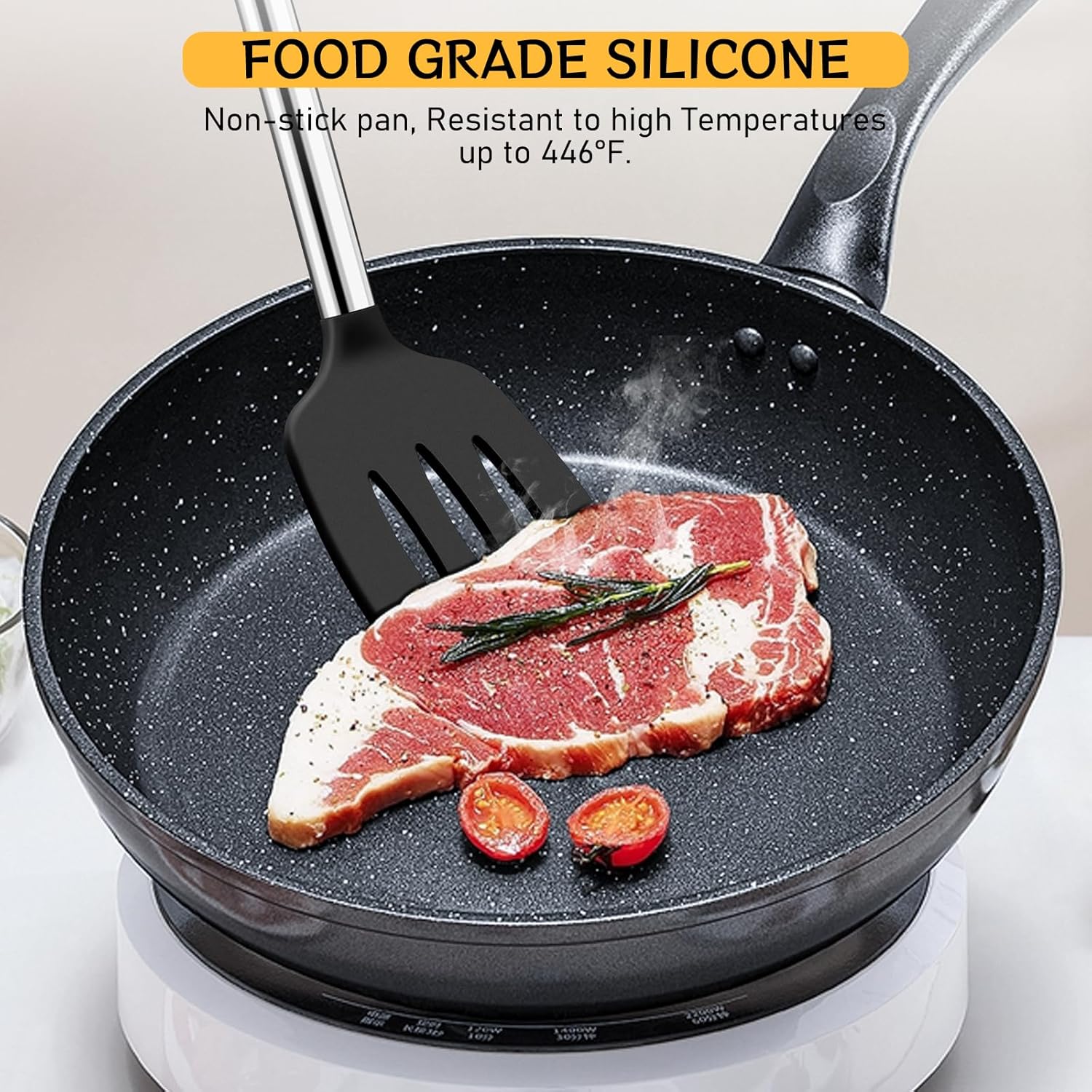 NileHome Pack of 3 Spatulas Silicone Heat Resistant, Cooking Utensils Set, Silicone Spatula BPA Free Cooking Utensils, Ideal Cookware for Fish, Eggs, Pancakes (Black)