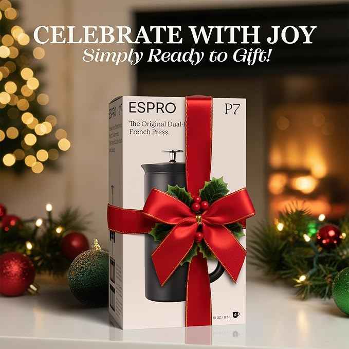 ESPRO P7 French Press Stainless Steel 304 – Patented Double Walled Micro-Filter Insulated French Press Coffee Maker, Grit-Free Brew - Heat Resistant BPA Free - Matte Black (18oz)