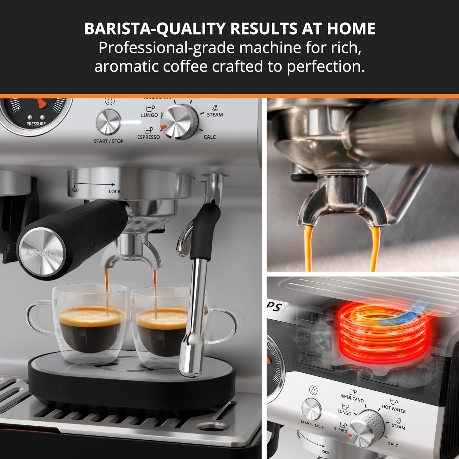 KRUPS Precision Espresso Coffee Machine with Grinder, Latte & Cappuccino Maker, Pump Pressure + Milk Frother Steam Wand, Adjustable Grind Settings for Barista-Quality Results, Stainless Steel & Black - Blissbrew