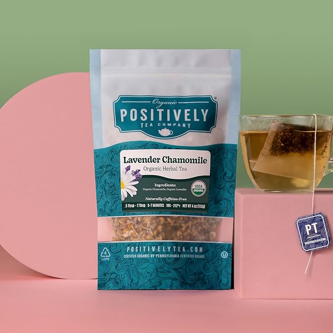 Organic Positively Tea Company, Lavender Chamomile, Herbal Tea, Loose Leaf, 16 Ounce