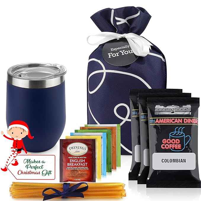 Tea and Coffee Lovers Gift Set - Includes Temperature Retention Cup, 3 Fresh Roasted Full Pot Ground-Coffee Samplers, 6 Special Blend Teabags & Honey Presented in Beautiful Gift Bag For Women & Men