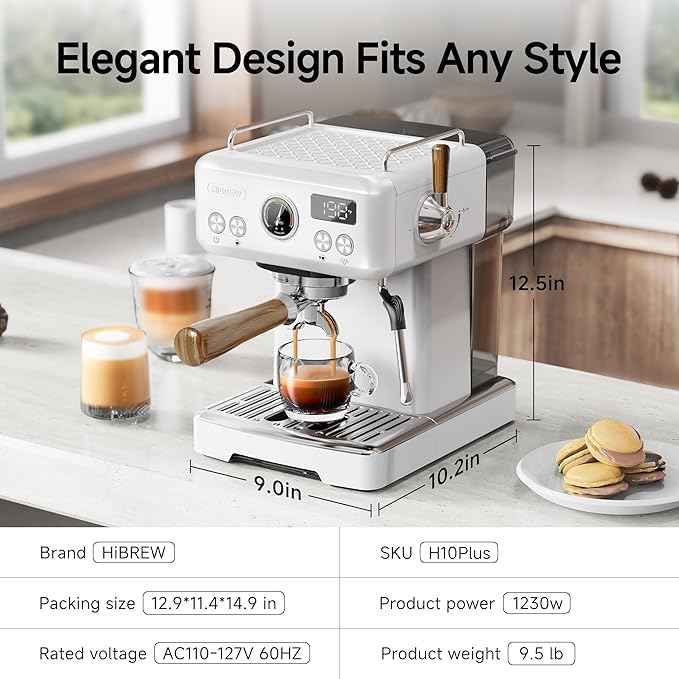 HIBREW H10Plus - Programmable Espresso Machine - 58mm Portafilter in Stainless Steel - Temperature & Cup Volume Adjustable at will - With Intelligent Display Screen & Pressure Gauge.