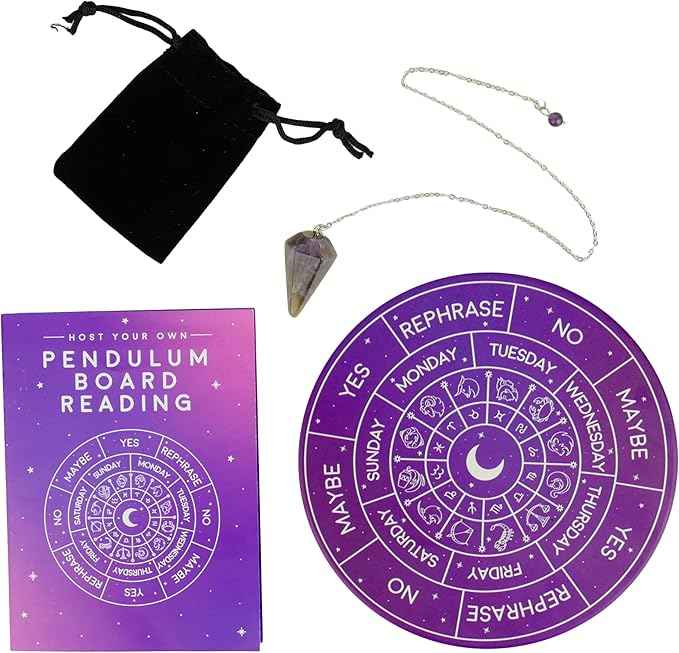 Pendulum Board Divination Kit - Metaphysical Dowsing Reading Board and Crystal - Pendulum Board Gift Set