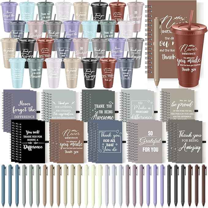 Shellwei 90 Pcs Employee Appreciation Gifts Bulk 24 oz Thank You Tumbler with Lid and Straw Mini Spiral Notebooks and Pens Appreciation Gifts for Team Employee Coworkers Teacher (Amazing)