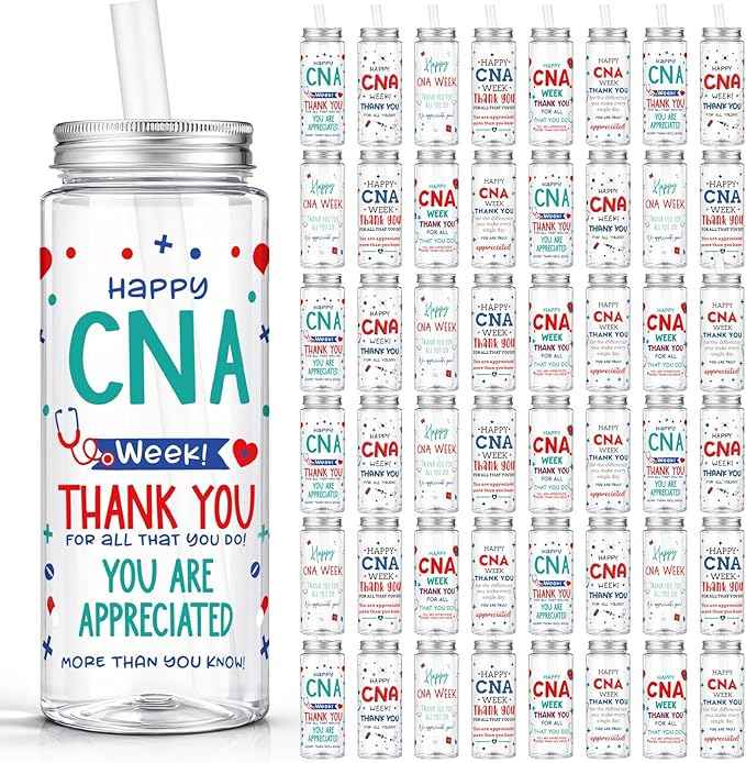 Vesici 48 Pcs CNA Week Appreciation Gifts 14.2oz Certified Nursing Assistant Thank You Tumbler Cups with Lids and Straws Bulk Happy CNA Week Party Favors Medical Assistant Nursing Student Gifts