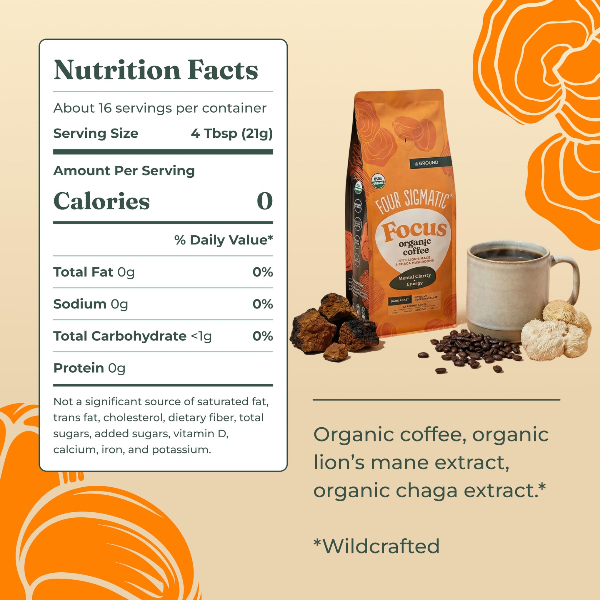 Organic Focus Mushroom Ground Coffee (12 Ounce)