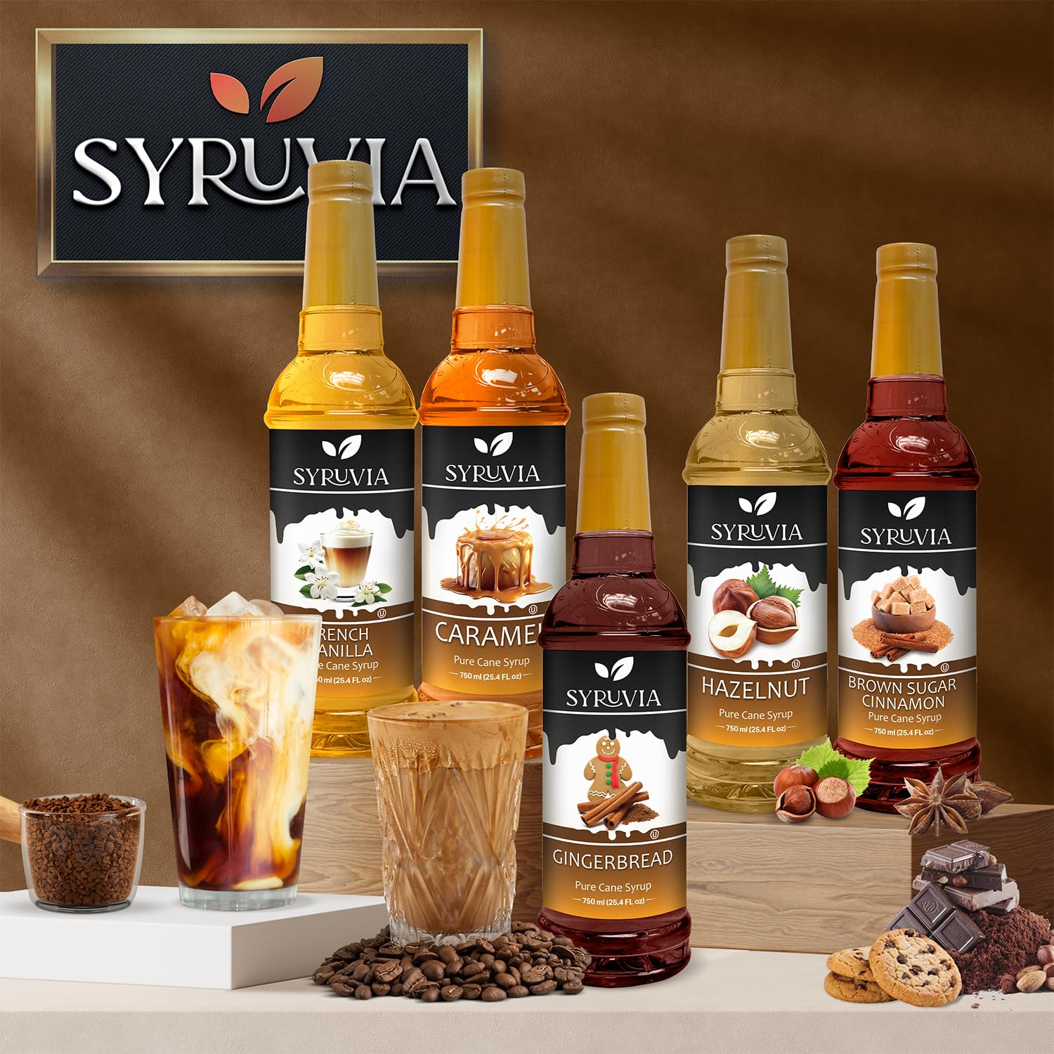 Syruvia Pumpkin Spice Syrup – 25.4 fl oz – Syrup for Coffee, Lattes, Shakes, Smoothies, Desserts – 100% Vegan, Gluten Free, Kosher (Pack of 3)