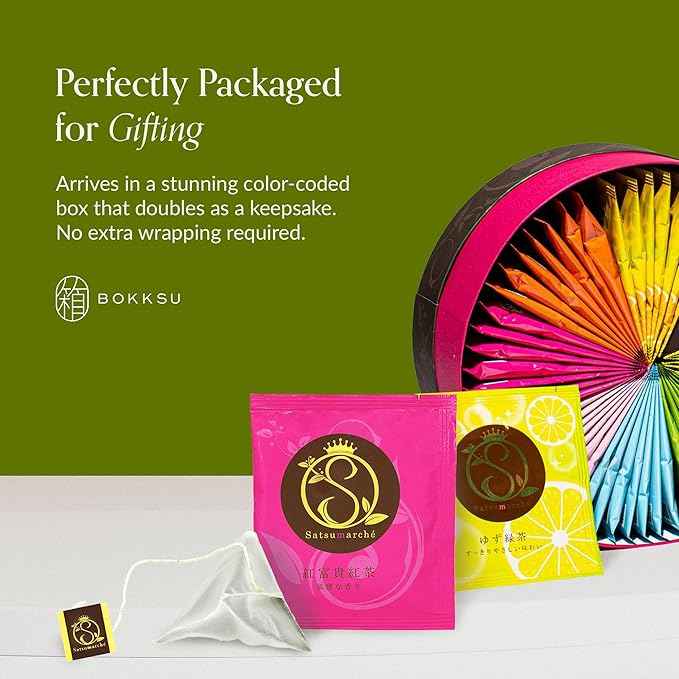 Bokksu Japanese Tea Gift Set - 49-Piece (7 Flavors) Authentic Kagoshima Seicha Tea Variety Pack Sampler Box, Expertly Curated Collection in Elegant, Colorful Packaging