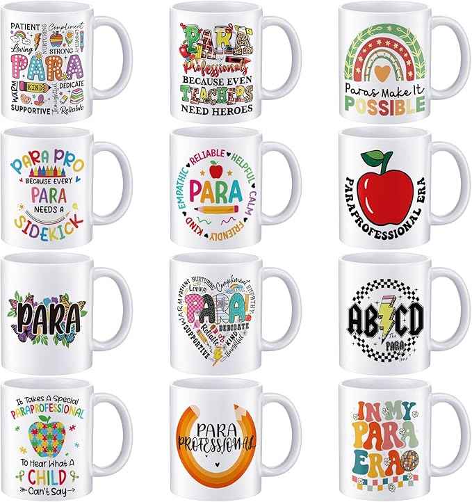 12 Pcs Paraprofessional Gifts Bulk, Paraprofessional Day Mugs 11oz Ceramic Cup for Para Supplies Teacher Assistant Grad Paraeducators, Teacher Aids, Classroom Staff Appreciation Gifts