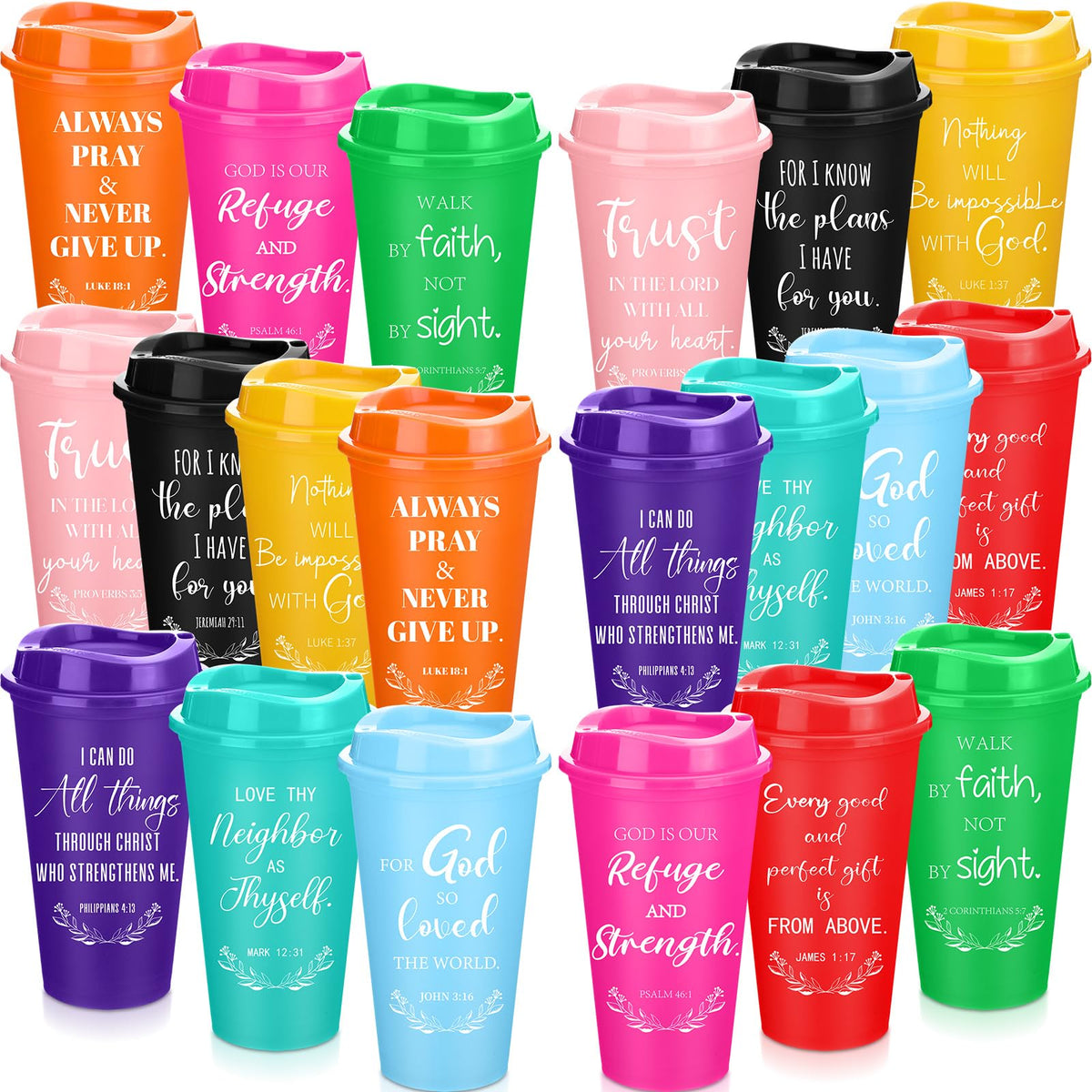 40 pack rainbow plastic coffee cups with lids
