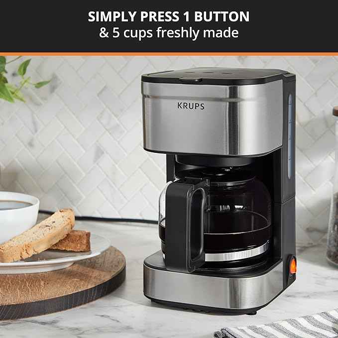 KRUPS Simply Brew Compact 5 Cup Coffee Maker: Stainless Steel Design, Pause & Brew, Keep Warm, Reusable Filter, Drip-Free Carafe (Pack of 4)
