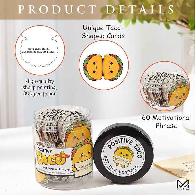 Positive Taco Jar - 60 Affirmation Cards Funny Birthday Gifts for Women Men Easter Basket Stuffers Teens Son Mom Dad Daughter Sister Friend Coworkers Teachers Employee Appreciation Gifts Self Care White Elephant Gift