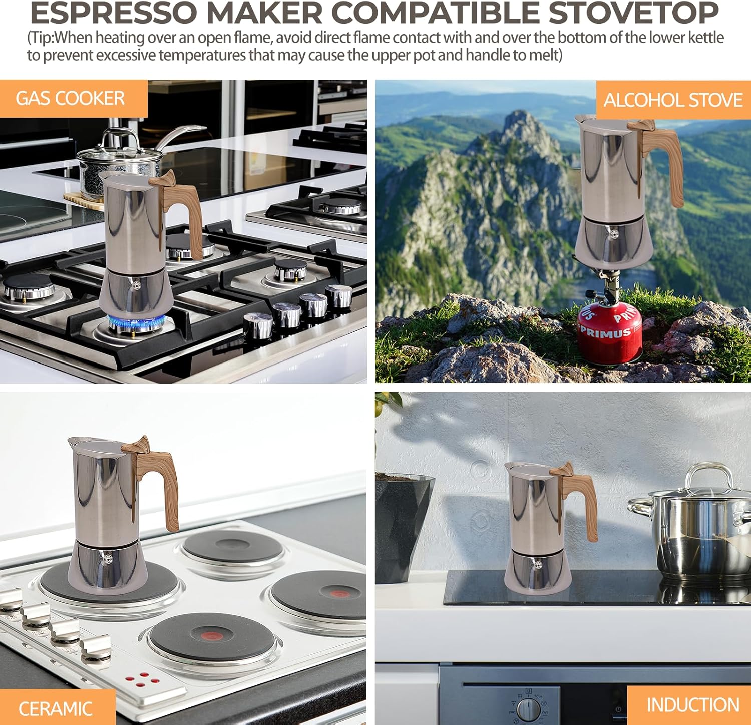 Uncoated 2 Cup Moka Pot 304 Thickened Stainless Steel Coffee Maker Stovetop Espresso Coffeemaker Italian Classic Style Brewing Greca Cafe Mocha Machine for Cafeteras Camping Travel Home 100ml 3.3oz
