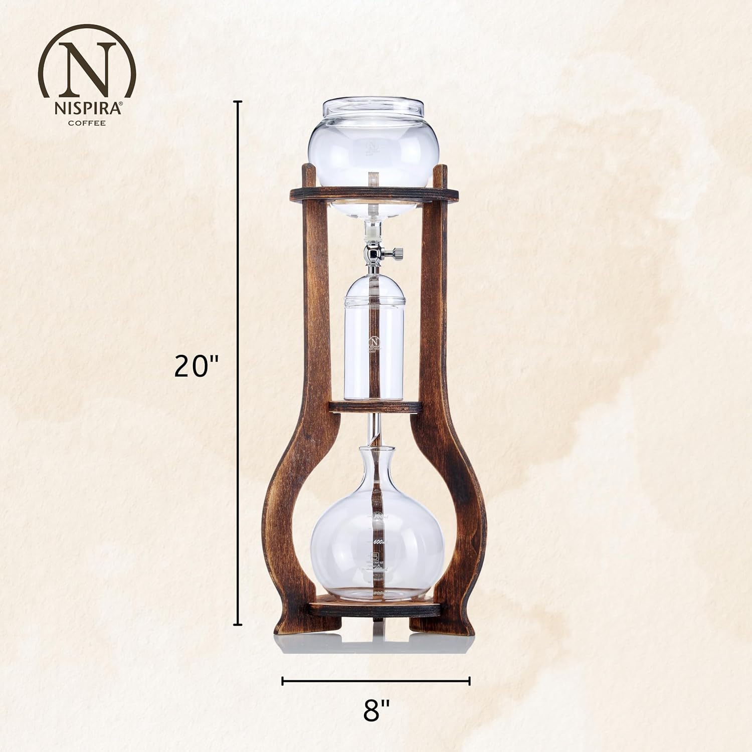 Nispira Iced Coffee Cold Brew Drip Tower Coffee Maker Wooden, 6-8 cup - Blissbrew