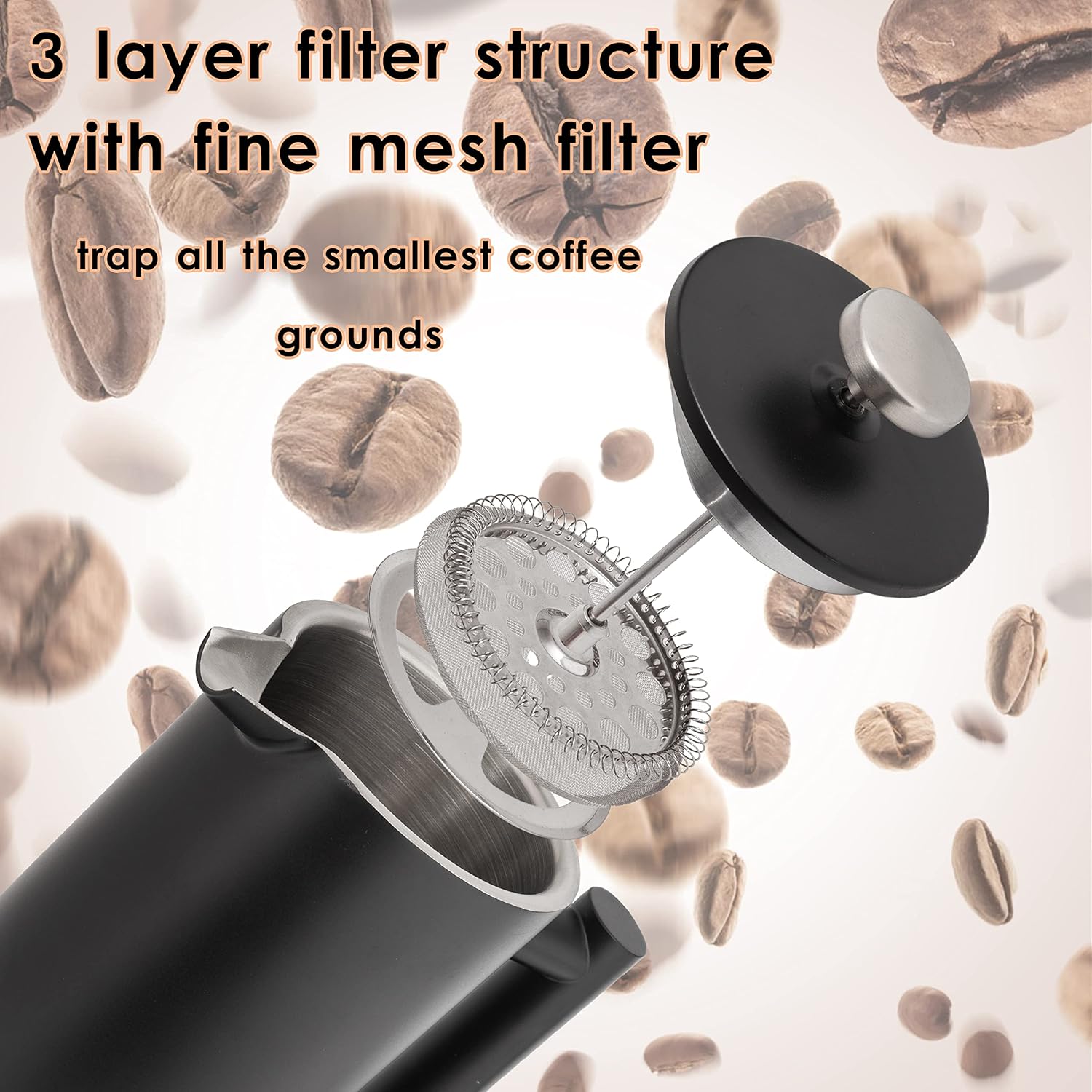 Mixpresso Black Stainless Steel French Press Coffee Maker 26 Oz 770 ml, Double Wall Insulated French Press Stainless Steel, Easy Clean Tea Brewer, Easy Press Durable Metal Coffee Press - Blissbrew