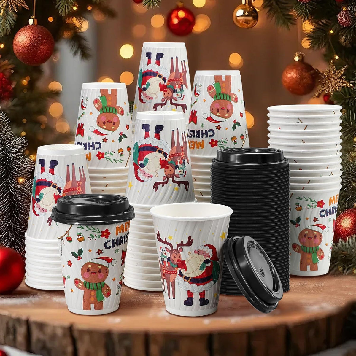 12 oz disposable paper coffee cups with lids, 100 pack