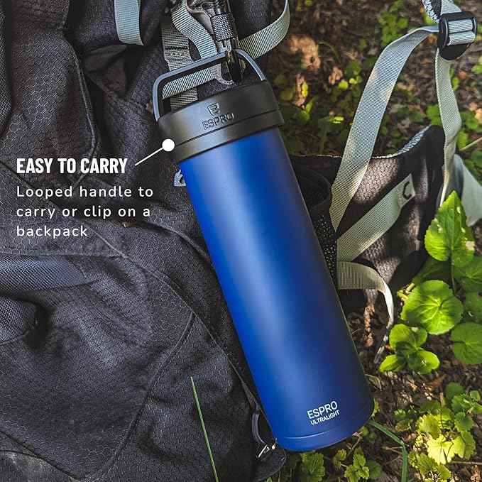 ESPRO P0 Ultralight French Press Coffee Maker for Travel, Vacuum Insulated Stainless Steel, 16 Ounces, Blue