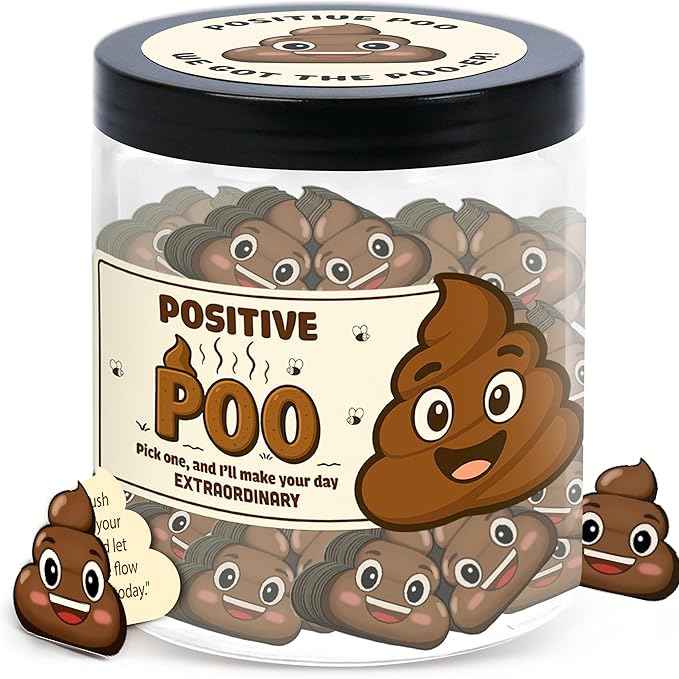 Positive Poo Jar with 60 Affirmation Cards, Emotional Support Poo, Funny Gag for Women, Men, Corwokers, Friends, Poop Emoji Gifts