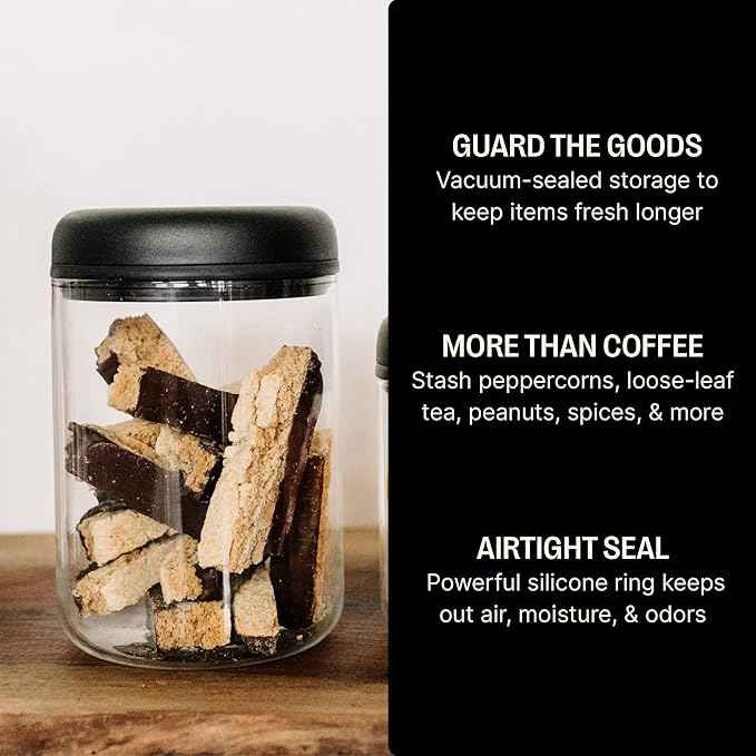 Fellow Atmos Vacuum Coffee Canister & Food Storage Container - 1.2 Liter Canister holds up to 16 oz of Coffee Beans - Airtight Food Storage Containers - Coffee Containers - 1.2 Liter - Clear Glass