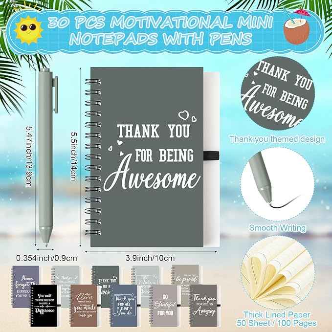 Shellwei 90 Pcs Employee Appreciation Gifts Bulk 24 oz Thank You Tumbler with Lid and Straw Mini Spiral Notebooks and Pens Appreciation Gifts for Team Employee Coworkers Teacher (Amazing)