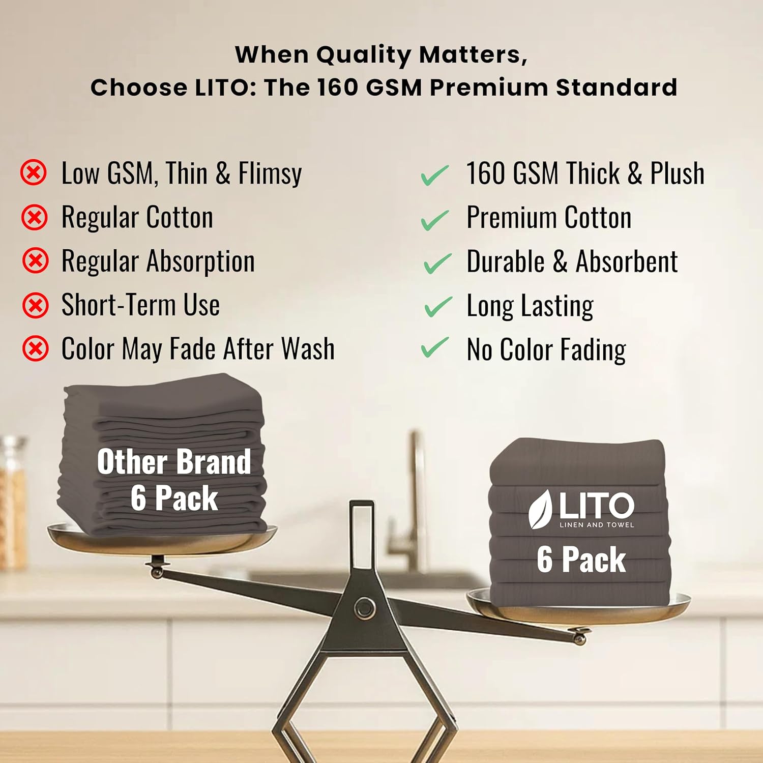 Flour Sack Dish Towels for Kitchen Set of 6 (28"x28") 100% Cotton Bread Dough Proofing Highly Absorbent Hand Towel, Thick Baking Cloth for Baguettes, Ciabatta, Pastry Reusable Tea Towels - Charcoal