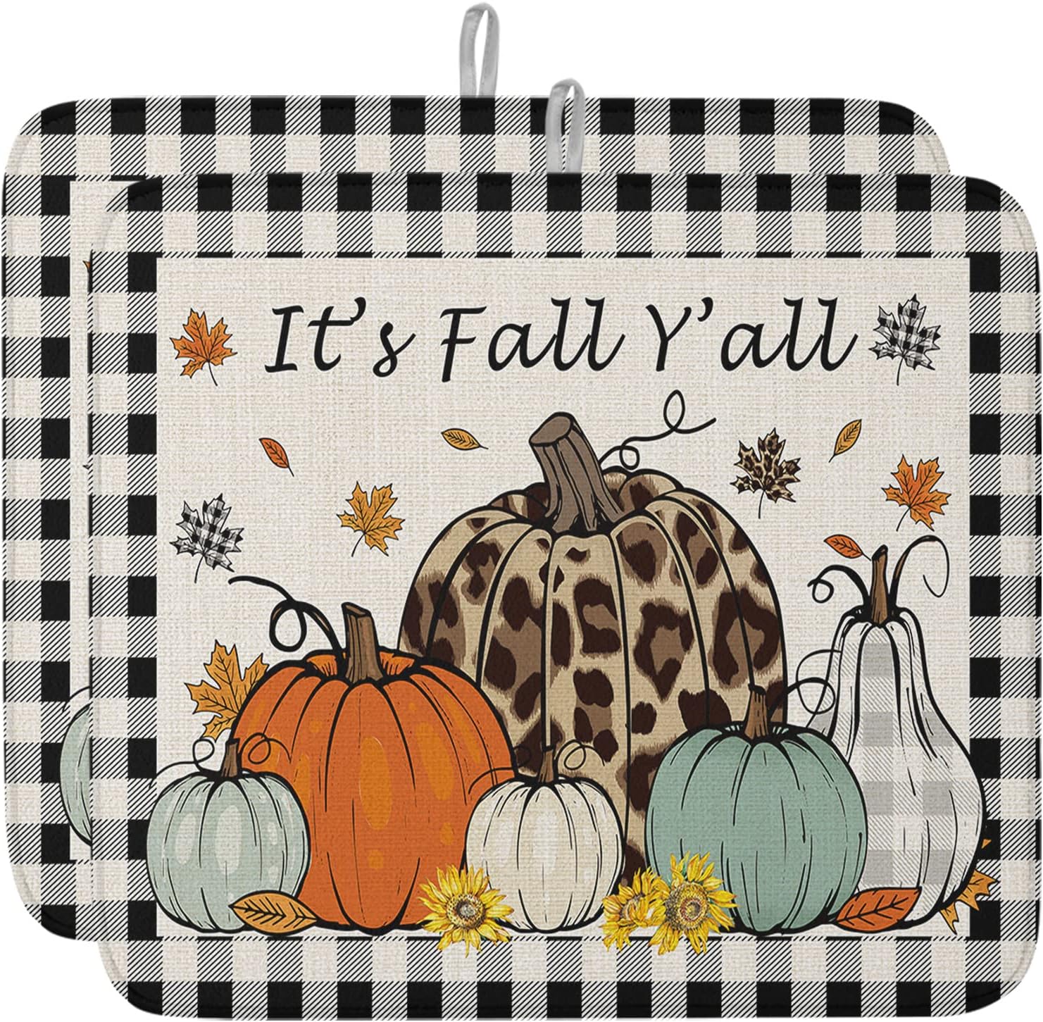 Fall Dish Drying Mat for Kitchen Counter Pumpkin Drying Pad Absorbent Drying Mats for Countertops Sinks Draining Racks Maple Leaves Black Buffalo Plaid Drainer Holiday Harvest Thanksgiving Decor 18x24