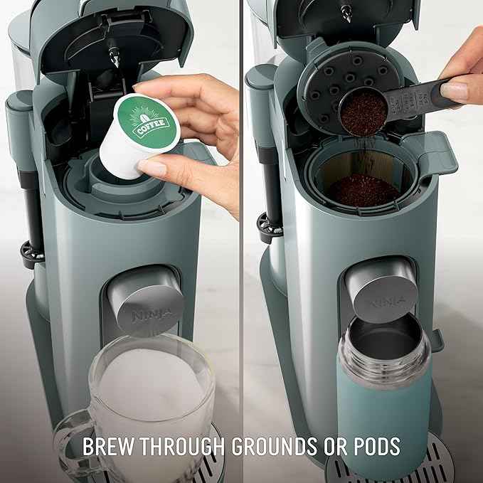 Ninja Pods & Grounds Specialty Single-Serve Coffee Maker, K-Cup Pod Compatible, Built-In Milk Frother, 6-oz. Cup to 24-oz. Travel Mug Sizes, Iced Coffee Maker, 1550 watts, Sage Green, PB051SG