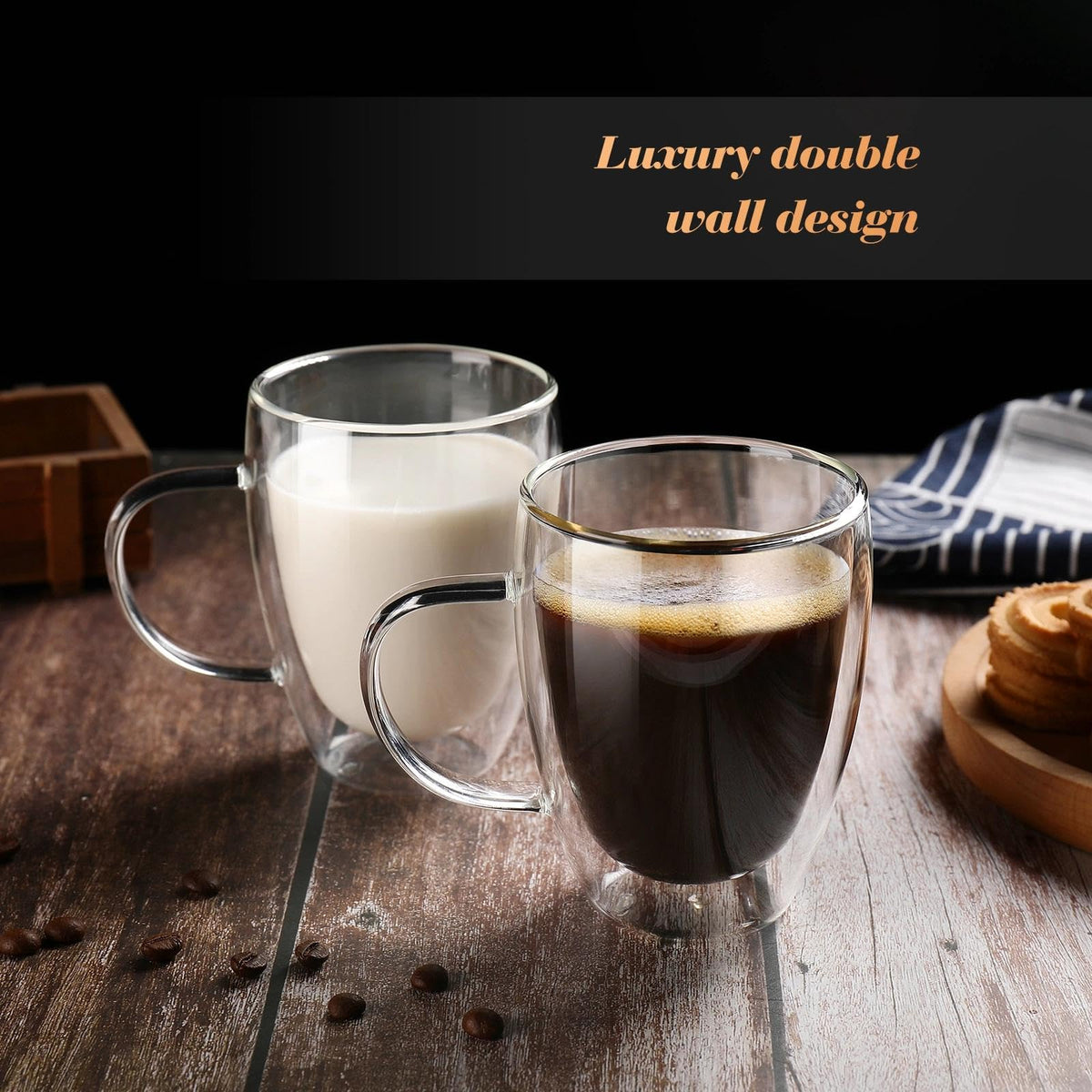 Clear 12 oz glass mug for hot or cold drinks