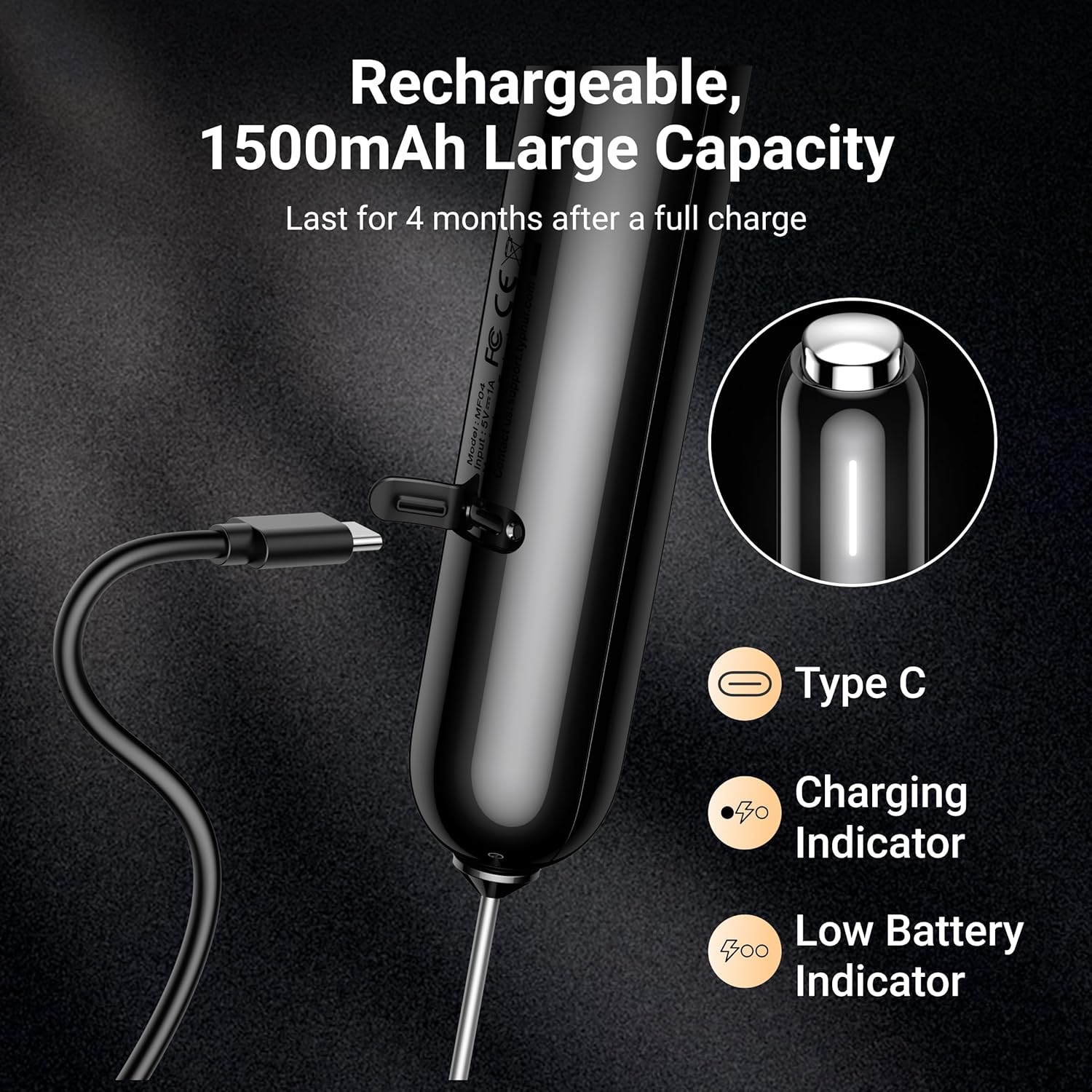InstaWhisk Milk Frother with Variable Speed, Rechargeable Coffee Frother Wand with Detachable Double Whisk, Drink Mixer Handheld Electric Stirrer for Latte, Cappuccino, Matcha, Almond Milk, Protein