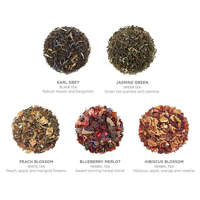 Tea Forte Fleur 3-Piece Premium Tea Gift Set with Pale Mint Green Cafe Cup with Lid, Tea Tray and 10 Assorted 2 of Each Variety Organic Handcrafted Pyramid Infuser Tea Bags
