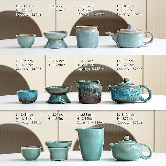 Chinese Tea Set, 10-Piece Ceramic Set with Teapot and Cups, Gongfu Tea Set,Tea Gift Sets,Outdoor and Office (Ge Kiln Green)