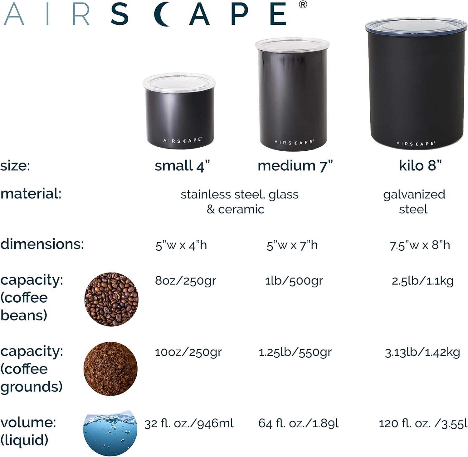 AirScape Planetary Design Ceramic Coffee and Food Storage Canister – Small 4-inch – US Patented Airtight Inner Lid – Gray with Bamboo Top