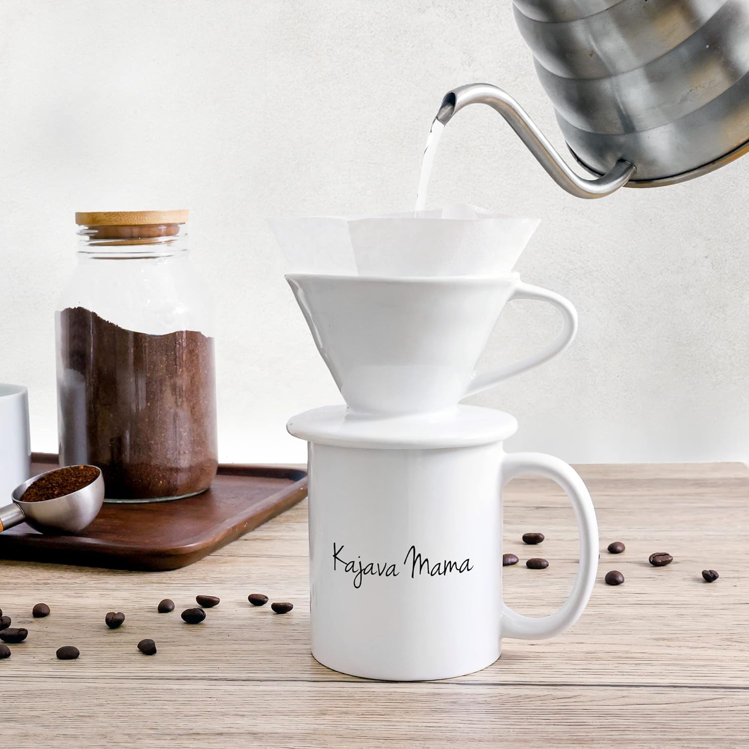Pour Over Coffee Dripper - Ceramic Slow Brewing Accessories for Home, Cafe, Restaurants - Easy Manual Brew Maker Gift - Strong Flavor Brewer - V02 Paper Cone Filters - Brown, 2 Cup size
