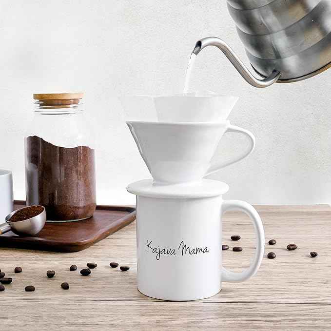 Pour Over Coffee Dripper - Ceramic Slow Brewing Accessories for Home, Cafe, Restaurants - Easy Manual Brew Maker Gift - Strong Flavor Brewer - V02 Paper Cone Filters - White, 2 Cup