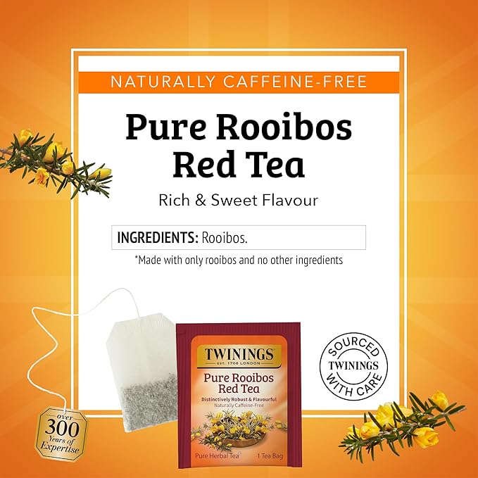 Twinings of London Pure Rooibos Herbal Red Tea Bags, 20 Count (Pack of 6)