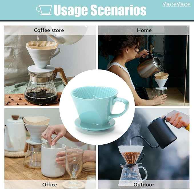 Ceramic Pour Over, Ceramic Coffee Dripper with 3 Holes, Medium Aqua Pour Over Coffee for Café, Dining, shop, Home, Office