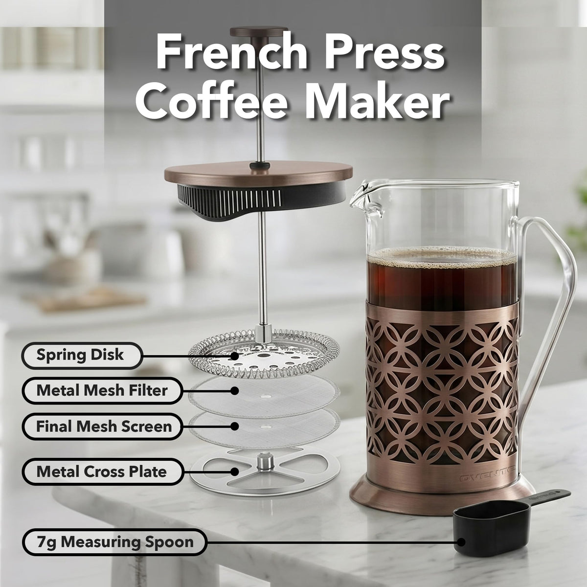 French press 4-level plunger and filter system