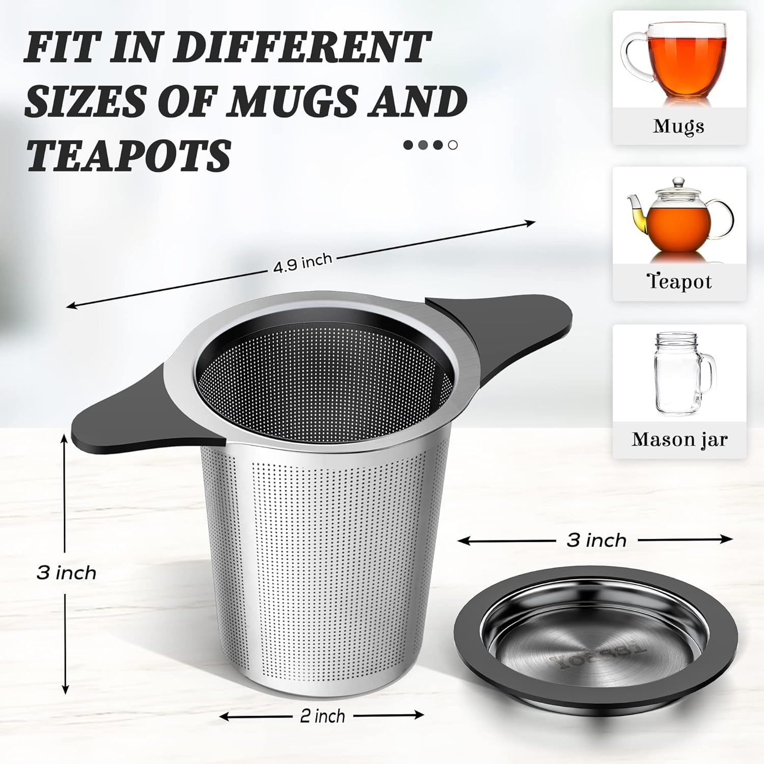 Upgraded Tea Infusers for Loose Tea, Silicone Covered Extra Fine Mesh 18/8 Stainless Steel Tea Strainer with Large Capacity & Double Handles to Steep Loose Leaf Tea and Coffee 1 Pack