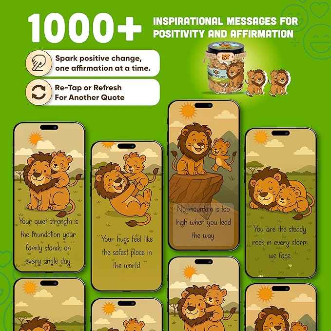 Positive Lion Jar with 60 Affirmation Cards, Emotional Support Lion Decor, Uplifting Present for Dad, Fathers Day Appreciation Jar from Daughter or Son