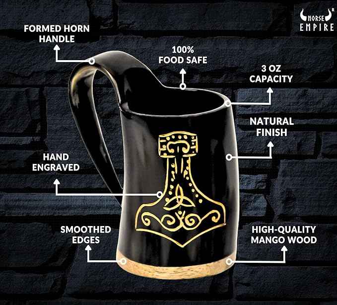 Viking Horn Shot Mugs Set of 6,100% Authentic, Unique, Handmade Natural Ox Horn Shot Glasses| 3oz Cool Unique Tumbler, Beer Gift for Men and Women, Goblet| Mediaeval Stein for Ale, Mead, Whisky…