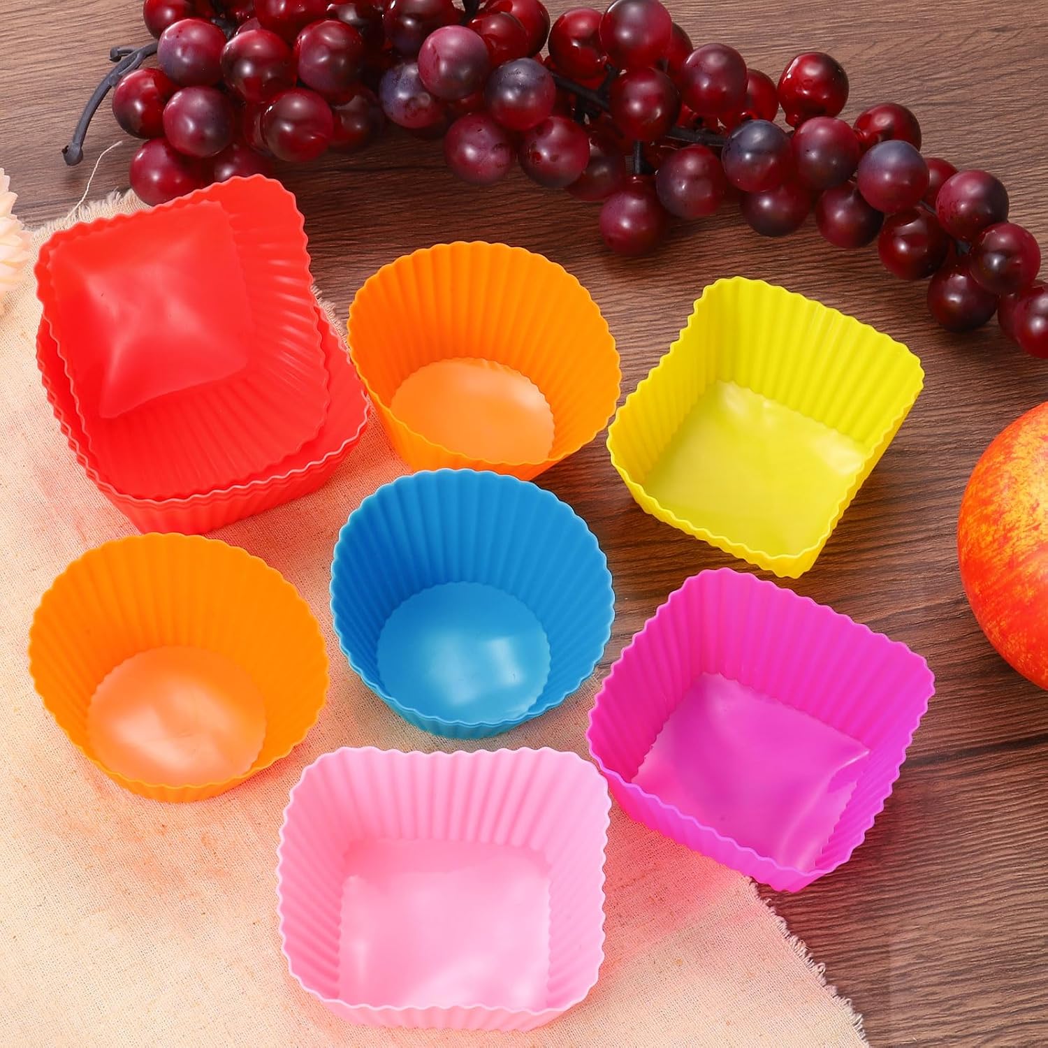 uxcell 18Pcs Silicone Cupcake Baking Cups, Silicone Muffins Liners Non-Stick Square Baking Cups, for Cooking Eggs Baking Muffins and Make a Cake(Pink)
